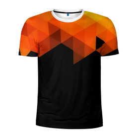 Мужская футболка 3D спортивная с принтом Trianse в Новосибирске, 100% полиэстер с улучшенными характеристиками | приталенный силуэт, круглая горловина, широкие плечи, сужается к линии бедра | Тематика изображения на принте: оранжевый | полигон | треугольники | черный