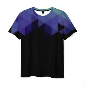 Мужская футболка 3D с принтом Trianse Blue в Новосибирске, 100% полиэфир | прямой крой, круглый вырез горловины, длина до линии бедер | blue | абстракция | бумага | геометрия | грани | изгиб | линии | оптические | полигоны | полосы | постель | розовый | синий | сочетания | текстура | треугольники