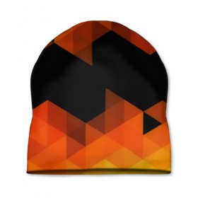 Шапка 3D с принтом Trianse Orange в Новосибирске, 100% полиэстер | универсальный размер, печать по всей поверхности изделия | оранжевый | полигоны | треугольники | черный