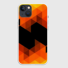 Чехол для iPhone 13 с принтом Trianse Orange в Новосибирске,  |  | оранжевый | полигоны | треугольники | черный