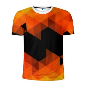Мужская футболка 3D спортивная с принтом Trianse Orange в Новосибирске, 100% полиэстер с улучшенными характеристиками | приталенный силуэт, круглая горловина, широкие плечи, сужается к линии бедра | Тематика изображения на принте: оранжевый | полигоны | треугольники | черный