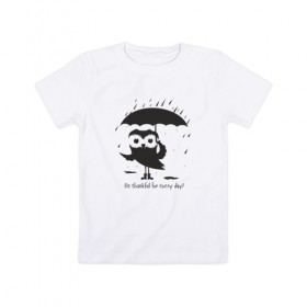 Детская футболка хлопок с принтом Счастливая сова с зонтиком в Новосибирске, 100% хлопок | круглый вырез горловины, полуприлегающий силуэт, длина до линии бедер | Тематика изображения на принте: bird | owl | няша | птица | сова | совунья | совушка | сыч