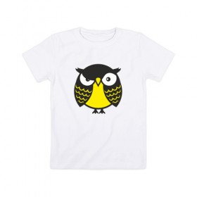 Детская футболка хлопок с принтом Сердитая сова в Новосибирске, 100% хлопок | круглый вырез горловины, полуприлегающий силуэт, длина до линии бедер | 