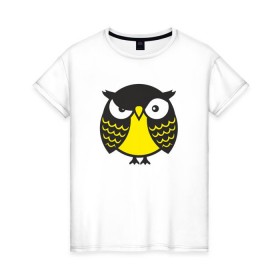 Женская футболка хлопок с принтом Сердитая сова в Новосибирске, 100% хлопок | прямой крой, круглый вырез горловины, длина до линии бедер, слегка спущенное плечо | 