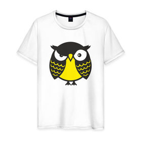 Мужская футболка хлопок с принтом Сердитая сова в Новосибирске, 100% хлопок | прямой крой, круглый вырез горловины, длина до линии бедер, слегка спущенное плечо. | 