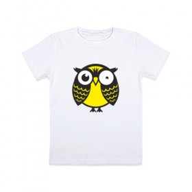 Детская футболка хлопок с принтом Офигевшая сова в Новосибирске, 100% хлопок | круглый вырез горловины, полуприлегающий силуэт, длина до линии бедер | bird | owl | няша | птица | сова | совунья | совушка | сыч