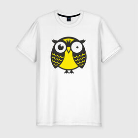 Мужская футболка премиум с принтом Офигевшая сова в Новосибирске, 92% хлопок, 8% лайкра | приталенный силуэт, круглый вырез ворота, длина до линии бедра, короткий рукав | bird | owl | няша | птица | сова | совунья | совушка | сыч
