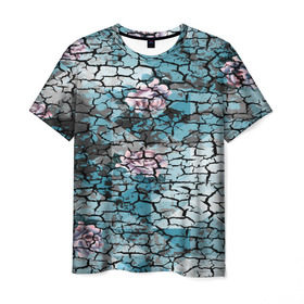 Мужская футболка 3D с принтом Цветочный узор в Новосибирске, 100% полиэфир | прямой крой, круглый вырез горловины, длина до линии бедер | мозаика | разноцветный | текстура | трещины | цветы