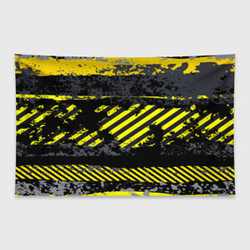 Флаг-баннер с принтом Grunge Line в Новосибирске, 100% полиэстер | размер 67 х 109 см, плотность ткани — 95 г/м2; по краям флага есть четыре люверса для крепления | желтый | полосы | серый | черный