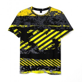Мужская футболка 3D с принтом Grunge Line в Новосибирске, 100% полиэфир | прямой крой, круглый вырез горловины, длина до линии бедер | желтый | полосы | серый | черный