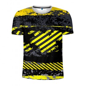 Мужская футболка 3D спортивная с принтом Grunge Line в Новосибирске, 100% полиэстер с улучшенными характеристиками | приталенный силуэт, круглая горловина, широкие плечи, сужается к линии бедра | желтый | полосы | серый | черный