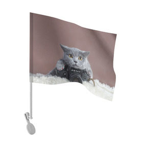 Флаг для автомобиля с принтом Котик фотограф в Новосибирске, 100% полиэстер | Размер: 30*21 см | кот | котик | кошка | объектив | фотоаппарат | фотограф