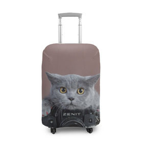 Чехол для чемодана 3D с принтом Котик фотограф в Новосибирске, 86% полиэфир, 14% спандекс | двустороннее нанесение принта, прорези для ручек и колес | Тематика изображения на принте: кот | котик | кошка | объектив | фотоаппарат | фотограф