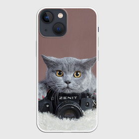 Чехол для iPhone 13 mini с принтом Котик фотограф в Новосибирске,  |  | кот | котик | кошка | объектив | фотоаппарат | фотограф