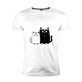 Мужская футболка премиум с принтом Влюбленные коты в Новосибирске, 92% хлопок, 8% лайкра | приталенный силуэт, круглый вырез ворота, длина до линии бедра, короткий рукав | 14 февраля | влюбленным | девушке | кот | коты | котята. | кошка | любовь | мужчине | парню | подарок