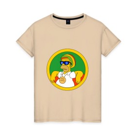 Женская футболка хлопок с принтом Раста-Гомер в Новосибирске, 100% хлопок | прямой крой, круглый вырез горловины, длина до линии бедер, слегка спущенное плечо | гомер | мульт | симпсоны