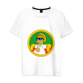 Мужская футболка хлопок с принтом Раста-Гомер в Новосибирске, 100% хлопок | прямой крой, круглый вырез горловины, длина до линии бедер, слегка спущенное плечо. | Тематика изображения на принте: гомер | мульт | симпсоны