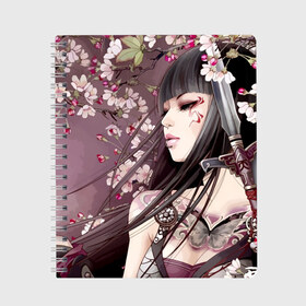 Тетрадь с принтом Девушка с оружием в Новосибирске, 100% бумага | 48 листов, плотность листов — 60 г/м2, плотность картонной обложки — 250 г/м2. Листы скреплены сбоку удобной пружинной спиралью. Уголки страниц и обложки скругленные. Цвет линий — светло-серый
 | anime | beautiful | flowers | girl | guns | japanese | katana | piercing | sakura | spring | sword | tattoo | аниме | весна | девушка | катана | красивая | меч | оружие | пирсинг | сакура | тату | цветы | японская