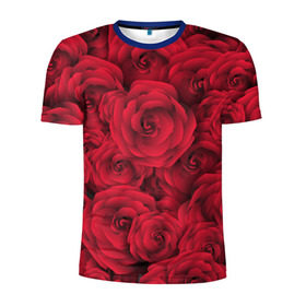 Мужская футболка 3D спортивная с принтом Красные розы в Новосибирске, 100% полиэстер с улучшенными характеристиками | приталенный силуэт, круглая горловина, широкие плечи, сужается к линии бедра | любовь | мозаика | розы | сердце | узор