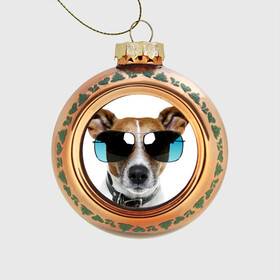 Стеклянный ёлочный шар с принтом Джек Рассел в очках в Новосибирске, Стекло | Диаметр: 80 мм | волкодав | дворняжка | джек | джек рассел | домашние животные | любимец | мопс | овчарка | пес | песик | питомец | рассел | сенбернар | собака | собачка
