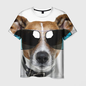 Мужская футболка 3D с принтом Джек Рассел в очках в Новосибирске, 100% полиэфир | прямой крой, круглый вырез горловины, длина до линии бедер | волкодав | дворняжка | джек | джек рассел | домашние животные | любимец | мопс | овчарка | пес | песик | питомец | рассел | сенбернар | собака | собачка