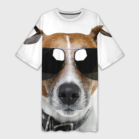 Платье-футболка 3D с принтом Джек Рассел в очках в Новосибирске,  |  | волкодав | дворняжка | джек | джек рассел | домашние животные | любимец | мопс | овчарка | пес | песик | питомец | рассел | сенбернар | собака | собачка