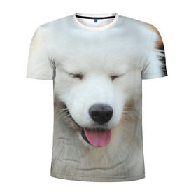 Мужская футболка 3D спортивная с принтом Самоед в Новосибирске, 100% полиэстер с улучшенными характеристиками | приталенный силуэт, круглая горловина, широкие плечи, сужается к линии бедра | далматин | лабрадор | любимец | овчарка | пес | питомец | самоед | собака | собачка | щенок