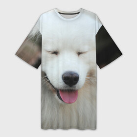 Платье-футболка 3D с принтом Самоед в Новосибирске,  |  | далматин | лабрадор | любимец | овчарка | пес | питомец | самоед | собака | собачка | щенок