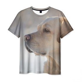 Мужская футболка 3D с принтом Лабрадор в Новосибирске, 100% полиэфир | прямой крой, круглый вырез горловины, длина до линии бедер | далматин | далматинец | дворняга | лабрадор | любимец | овчарка | пес | питомец | самоед | собака | собачка | щенок