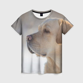 Женская футболка 3D с принтом Лабрадор в Новосибирске, 100% полиэфир ( синтетическое хлопкоподобное полотно) | прямой крой, круглый вырез горловины, длина до линии бедер | далматин | далматинец | дворняга | лабрадор | любимец | овчарка | пес | питомец | самоед | собака | собачка | щенок