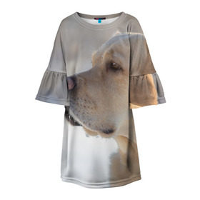 Детское платье 3D с принтом Лабрадор в Новосибирске, 100% полиэстер | прямой силуэт, чуть расширенный к низу. Круглая горловина, на рукавах — воланы | далматин | далматинец | дворняга | лабрадор | любимец | овчарка | пес | питомец | самоед | собака | собачка | щенок