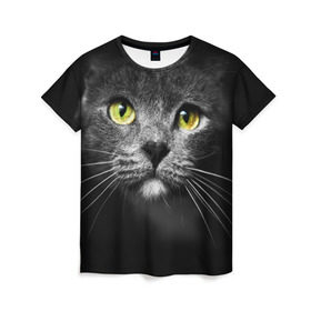 Женская футболка 3D с принтом Кошачий взгляд в Новосибирске, 100% полиэфир ( синтетическое хлопкоподобное полотно) | прямой крой, круглый вырез горловины, длина до линии бедер | Тематика изображения на принте: взгляд | взор | глаза | киска | кот | котёнок | кошка | усы