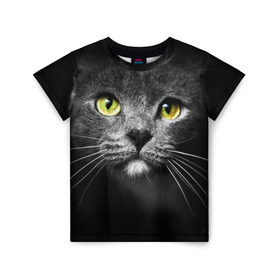 Детская футболка 3D с принтом Кошачий взгляд в Новосибирске, 100% гипоаллергенный полиэфир | прямой крой, круглый вырез горловины, длина до линии бедер, чуть спущенное плечо, ткань немного тянется | Тематика изображения на принте: взгляд | взор | глаза | киска | кот | котёнок | кошка | усы