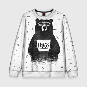 Детский свитшот 3D с принтом Bear Hugs в Новосибирске, 100% полиэстер | свободная посадка, прямой крой, мягкая тканевая резинка на рукавах и понизу свитшота | Тематика изображения на принте: animal | bear | beast | fashion | funny | hipster | hugs | nature | style | животное | зверь | медведь | мода | объятья | прикол | природа | стиль | хипстер