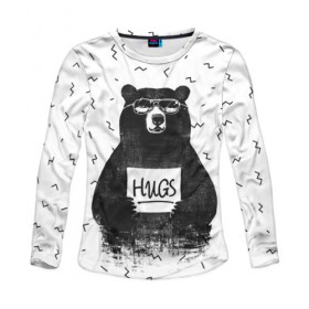 Женский лонгслив 3D с принтом Bear Hugs в Новосибирске, 100% полиэстер | длинные рукава, круглый вырез горловины, полуприлегающий силуэт | Тематика изображения на принте: animal | bear | beast | fashion | funny | hipster | hugs | nature | style | животное | зверь | медведь | мода | объятья | прикол | природа | стиль | хипстер