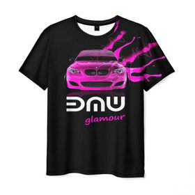 Мужская футболка 3D с принтом BMW glamour в Новосибирске, 100% полиэфир | прямой крой, круглый вырез горловины, длина до линии бедер | bmw | m5 | pink | авто | автомобиль | бмв | гламур | машина | розовый | стиль | тачка | элита