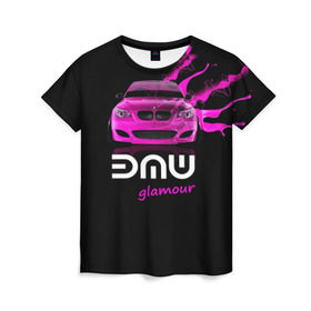Женская футболка 3D с принтом BMW glamour в Новосибирске, 100% полиэфир ( синтетическое хлопкоподобное полотно) | прямой крой, круглый вырез горловины, длина до линии бедер | bmw | m5 | pink | авто | автомобиль | бмв | гламур | машина | розовый | стиль | тачка | элита
