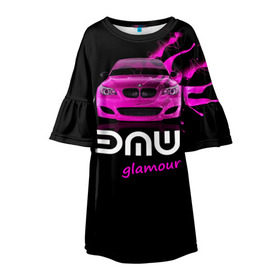 Детское платье 3D с принтом BMW glamour в Новосибирске, 100% полиэстер | прямой силуэт, чуть расширенный к низу. Круглая горловина, на рукавах — воланы | bmw | m5 | pink | авто | автомобиль | бмв | гламур | машина | розовый | стиль | тачка | элита