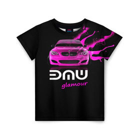 Детская футболка 3D с принтом BMW glamour в Новосибирске, 100% гипоаллергенный полиэфир | прямой крой, круглый вырез горловины, длина до линии бедер, чуть спущенное плечо, ткань немного тянется | bmw | m5 | pink | авто | автомобиль | бмв | гламур | машина | розовый | стиль | тачка | элита