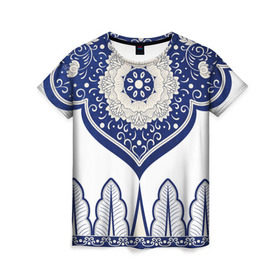Женская футболка 3D с принтом Гжель в Новосибирске, 100% полиэфир ( синтетическое хлопкоподобное полотно) | прямой крой, круглый вырез горловины, длина до линии бедер | 2017 | абстракция | арт | дым | искуство | краски | новинки | радуга | узор | яркий