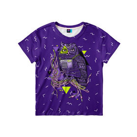 Детская футболка 3D с принтом Сова хипстер в Новосибирске, 100% гипоаллергенный полиэфир | прямой крой, круглый вырез горловины, длина до линии бедер, чуть спущенное плечо, ткань немного тянется | animal | bird | dj | music | owl | диджей | животное | меломан | музыка | наушники | птица | сова