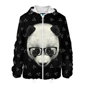 Мужская куртка 3D с принтом Умная панда в Новосибирске, ткань верха — 100% полиэстер, подклад — флис | прямой крой, подол и капюшон оформлены резинкой с фиксаторами, два кармана без застежек по бокам, один большой потайной карман на груди. Карман на груди застегивается на липучку | Тематика изображения на принте: animal | bear | beast | hipster | panda | smart | животное | зверь | медведь | очки | панда | свэг | умный | хипстер