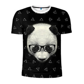Мужская футболка 3D спортивная с принтом Умная панда в Новосибирске, 100% полиэстер с улучшенными характеристиками | приталенный силуэт, круглая горловина, широкие плечи, сужается к линии бедра | animal | bear | beast | hipster | panda | smart | животное | зверь | медведь | очки | панда | свэг | умный | хипстер
