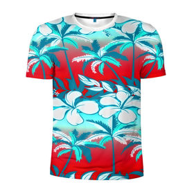 Мужская футболка 3D спортивная с принтом Tropical Fashion в Новосибирске, 100% полиэстер с улучшенными характеристиками | приталенный силуэт, круглая горловина, широкие плечи, сужается к линии бедра | flower | пальмы | паттерн | цветы