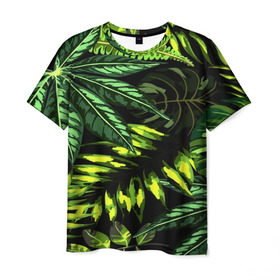 Мужская футболка 3D с принтом Листья в Новосибирске, 100% полиэфир | прямой крой, круглый вырез горловины, длина до линии бедер | зеленый | листва | паттерн