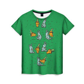 Женская футболка 3D с принтом Боевая морковь в Новосибирске, 100% полиэфир ( синтетическое хлопкоподобное полотно) | прямой крой, круглый вырез горловины, длина до линии бедер | animal | beast | karate | nature | rabbit | vegan | битва | бой | веган | вегетарианец | животное | зайка | зайчик | заяц | зверь | карате | кролик | морковь | овощ | природа