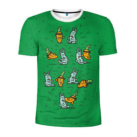 Мужская футболка 3D спортивная с принтом Боевая морковь в Новосибирске, 100% полиэстер с улучшенными характеристиками | приталенный силуэт, круглая горловина, широкие плечи, сужается к линии бедра | animal | beast | karate | nature | rabbit | vegan | битва | бой | веган | вегетарианец | животное | зайка | зайчик | заяц | зверь | карате | кролик | морковь | овощ | природа