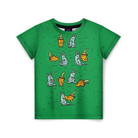 Детская футболка 3D с принтом Боевая морковь в Новосибирске, 100% гипоаллергенный полиэфир | прямой крой, круглый вырез горловины, длина до линии бедер, чуть спущенное плечо, ткань немного тянется | animal | beast | karate | nature | rabbit | vegan | битва | бой | веган | вегетарианец | животное | зайка | зайчик | заяц | зверь | карате | кролик | морковь | овощ | природа