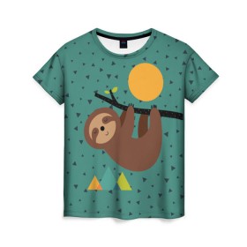 Женская футболка 3D с принтом Довольный ленивец в Новосибирске, 100% полиэфир ( синтетическое хлопкоподобное полотно) | прямой крой, круглый вырез горловины, длина до линии бедер | Тематика изображения на принте: animal | art | bear | beast | nature | sun | арт | животное | зверь | лето | медведь | мишка | природа | солнце