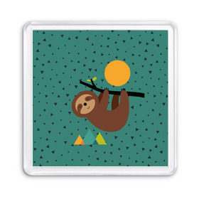 Магнит 55*55 с принтом Довольный ленивец в Новосибирске, Пластик | Размер: 65*65 мм; Размер печати: 55*55 мм | Тематика изображения на принте: animal | art | bear | beast | nature | sun | арт | животное | зверь | лето | медведь | мишка | природа | солнце